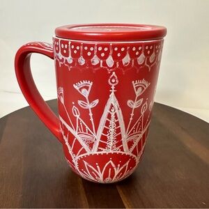 DAVIDsTEA “Maroon Red Flowers” Nordic Mug with Lid | Retired
